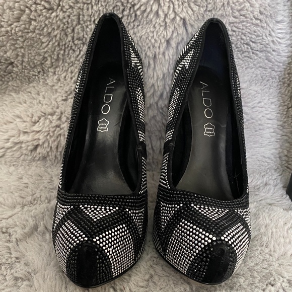 ALDO Black Silver Rhinestone Bling Heels - Picture 3 of 12